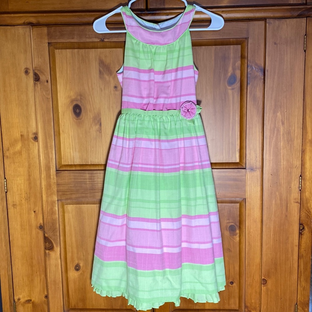 Rare Editions Pink and Green Striped Formal Fancy Dress